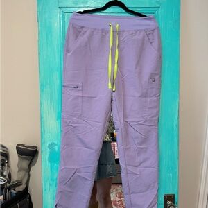 Figs Lavender Pants with Neon Yellow Drawstring